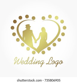 golden wedding logo vector with love shape
