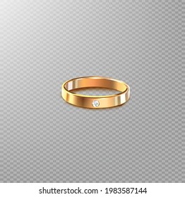 Golden wedding ring with diamond. Isolated vector