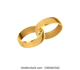 Golden wedding rings, realistic design isolated on white background.