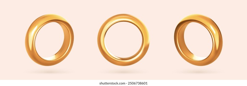 Golden wedding rings. Realistic vector illustration