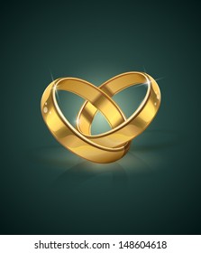 Golden Wedding Rings Vector Illustration. Eps10.  Transparent Objects And Opacity Masks Used For Shadows And Lights Drawing