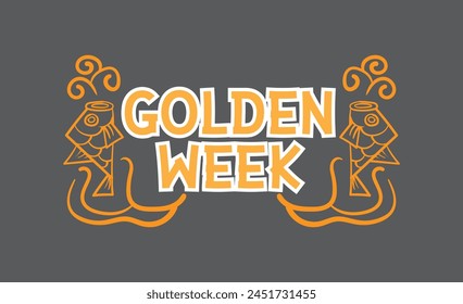 Golden week Japan Banner illustration. Koinobori (Carp streamers) on yellow rhombic pattern. In Japanese it is written Golden week holiday