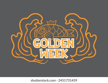 Golden week Japan Banner illustration. Koinobori (Carp streamers) on yellow rhombic pattern. In Japanese it is written Golden week holiday