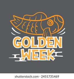 Golden week Japan Banner illustration. Koinobori (Carp streamers) on yellow rhombic pattern. In Japanese it is written Golden week holiday