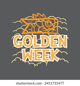 Golden week Japan Banner illustration. Koinobori (Carp streamers) on yellow rhombic pattern. In Japanese it is written Golden week holiday