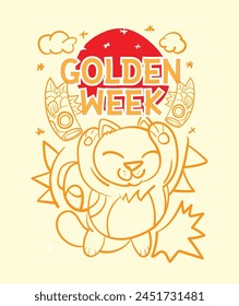 Golden week Japan Banner illustration. Koinobori (Carp streamers) on yellow rhombic pattern. In Japanese it is written Golden week holiday