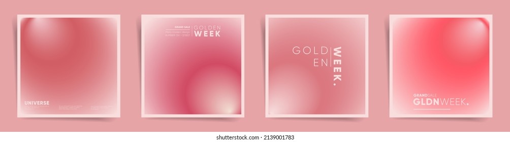 Golden week japan square template set for social media posts, card or flyer covers, asian background. Golden week holiday promo layout with pale pink gradient