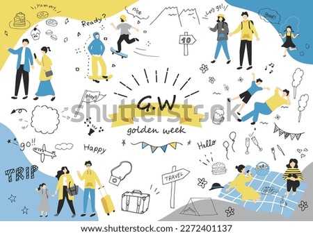 Golden Week People Enjoyment Illustration Set