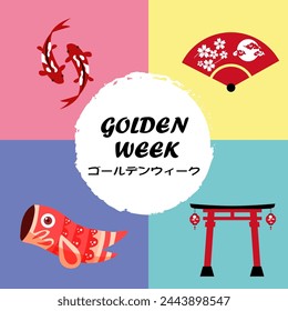 Golden week vector illustration. ゴールデンウィーク also known as Golden Week which is a holiday period in Japan from 29 April to 5 May containing multiple public holidays
