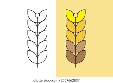 Golden wheat ears with nature inspired design, black and white and colored minimalist leaf design