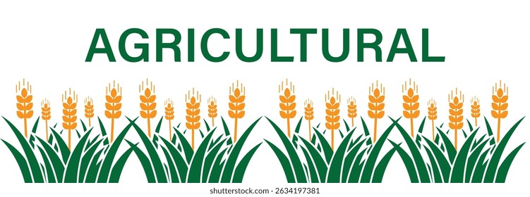 Golden Wheat Field with Green Leaves Agricultural Vector Illustration.