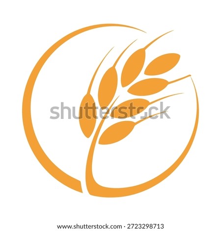 Golden wheat stalk in a circular frame on white background