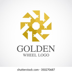 Golden wheel of circle abstract vector and logo design or template circular luxury business icon of company identity symbol concept