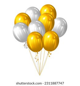 golden and white balloons bunch vector illustration isolated on white background