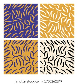 Golden, white, black and blue abstract simple leaves pattern flat vector set for wallpaper and tile.