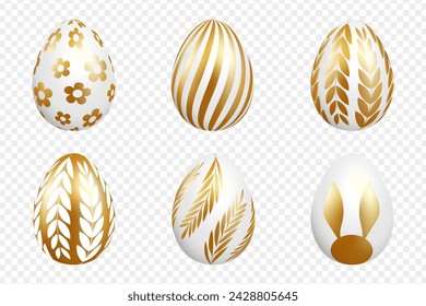 Juego de huevos de Pascua de color dorado y blanco