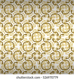 Golden white decorative seamless pattern background in tribal style. Knotty medley repeatable backdrop. Colorful, symmetrical design for game, web, ads or other purpose. Retro design.
