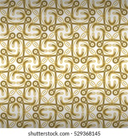 Golden white fancy seamless pattern background in artistic style. Complex puzzle repeatable backdrop. Contemporary tracery. Vivid, contrast design for banner, web, game or other purpose.