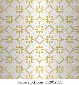 Golden white geometric seamless pattern background in tribal style. Shining, symmetrical design for wallpaper, banner, web or other purpose.