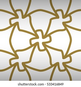 Golden white geometric seamless pattern background in tissue style. Bright, symmetrical design for web, wallpaper, curtain or other purpose. Compound medley repeatable backdrop. Modern tracery.