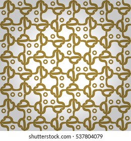 Golden white geometric seamless pattern in organic style. Flat puzzle repeatable backdrop.