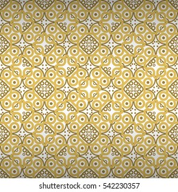 Golden white geometrical seamless pattern in alien style. Contemporary texture.