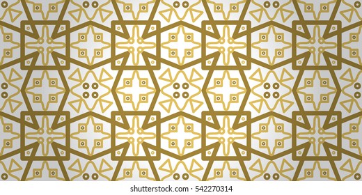 Golden white geometrical seamless pattern in lines style. Actual texture. Shining, symmetric design for wallpaper, packing-paper, textile or other purpose.