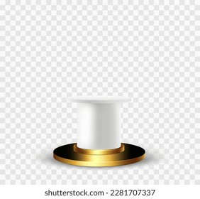 Golden, white and gray round podium with shadow on a transparent background. Stage for product demonstration and promotion