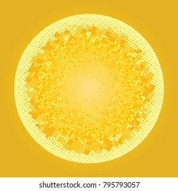 Golden and white halftone circles, dots pattern, vector, grunge. Comic texture background. Monochrome half-tone. Circle halftone Dots, gold and orange geometric gradient for pop art designs.