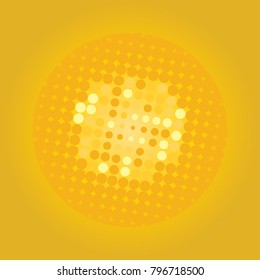 Golden and white halftone circles, dots pattern, vector, grunge. Comic texture background. Monochrome half-tone. Circle halftone Dots, gold and orange geometric gradient for pop art designs.