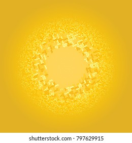 Golden and white halftone circles, dots pattern, vector, grunge. Comic texture background. Monochrome half-tone. Circle halftone Dots, gold and orange geometric gradient for pop art designs.