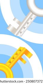 Golden and White Keys Cartoon Vector Illustration with Minimalist Geometry Background. Suitable for Security Awareness Backdrop Content