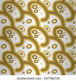 Golden white ornamental seamless pattern in organic cells style.