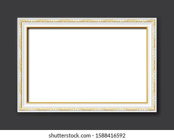 golden and white ornamental vintage style vector frame isolated on dark gray background with copy space to paste your own pictures, images, paintings, drawings or photos