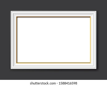 golden and white ornamental vintage style vector frame isolated on dark gray background with copy space to paste your own pictures, images, paintings, drawings or photos