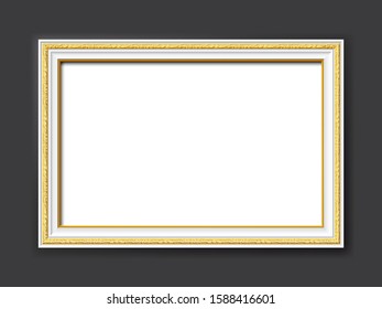 golden and white ornamental vintage style vector frame isolated on dark gray background with copy space to paste your own pictures, images, paintings, drawings or photos
