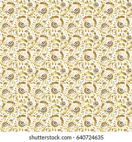 Golden and white seamless pattern. Oriental vector pattern with arabesques and gloden floral elements. Traditional classic ornament.