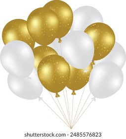 Golden and white shiny balloon happy birthday floating decoration. Vector illustration for card, party, design, flyer, poster, decor, banner, web, advertising.