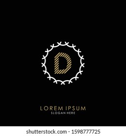 Golden and white vector frame with letter D