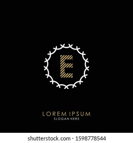 Golden and white vector frame with letter E