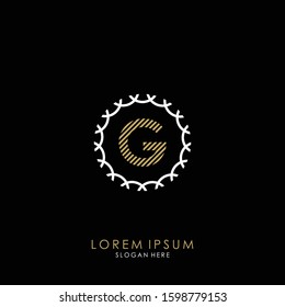 Golden and white vector frame with letter G