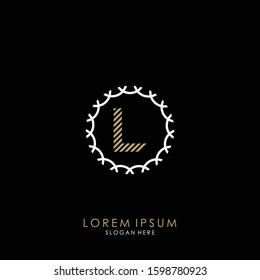 Golden and white vector frame with letter L
