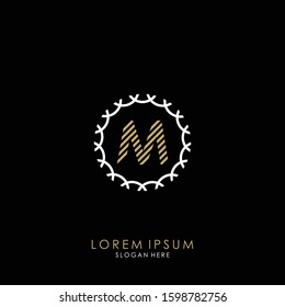 Golden and white vector frame with letter M