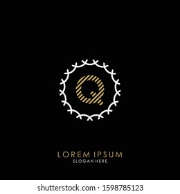 Golden and white vector frame with letter Q