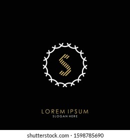 Golden and white vector frame with letter S