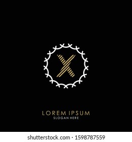 Golden and white vector frame with letter X