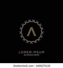 Golden and white vector frame with letter A