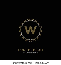 Golden and white vector frame with letter W