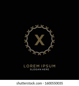 Golden and white vector frame with letter X