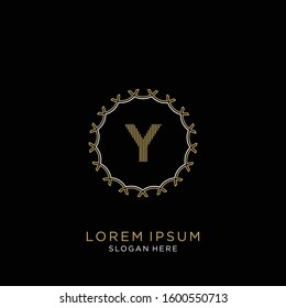 Golden and white vector frame with letter Y